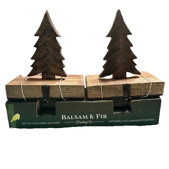 Balsam & Fir Trading Co. Set of 2 Wooden Christmas Tree Stocking Holders - Picture 1 of 12